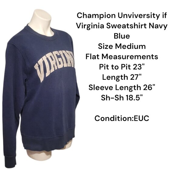 Vtg 90s University of Virginia Champion Sz Med Reverse Weave Sweatshirt Blue UVA - Picture 4 of 8